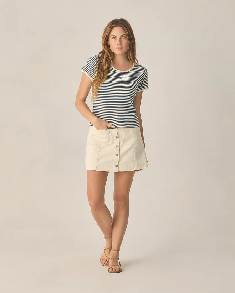 Ladies Pointelle Tee | Navy Stripe | Rylee & Cru
