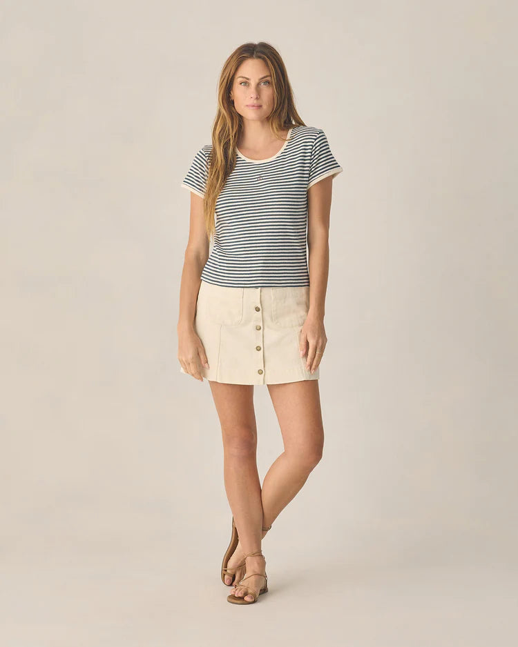 Ladies Pointelle Tee | Navy Stripe | Rylee & Cru