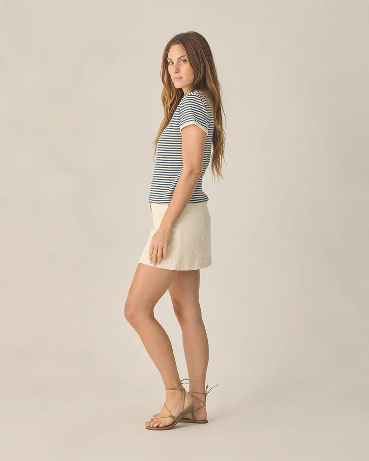 Ladies Pointelle Tee | Navy Stripe | Rylee & Cru