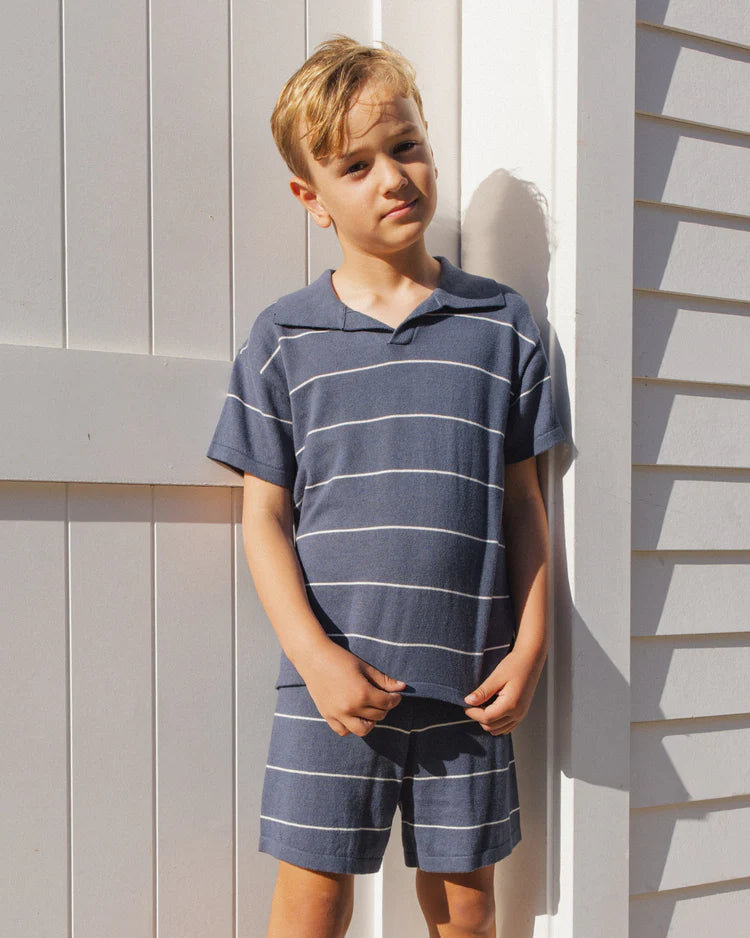 Chandler Knit Polo | Navy Stripe | Rylee & Cru
