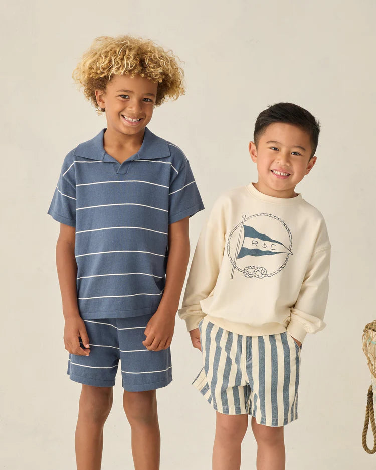 Chandler Knit Polo | Navy Stripe | Rylee & Cru