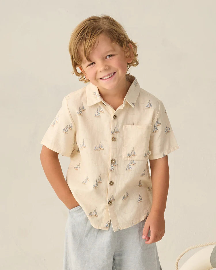 Collared Short Sleeve Shirt | Sail | Rylee & Cru