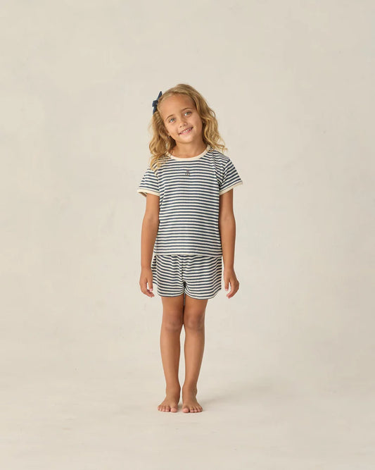 Pointelle Tee & Short Set | Navy Stripe | Rylee & Cru