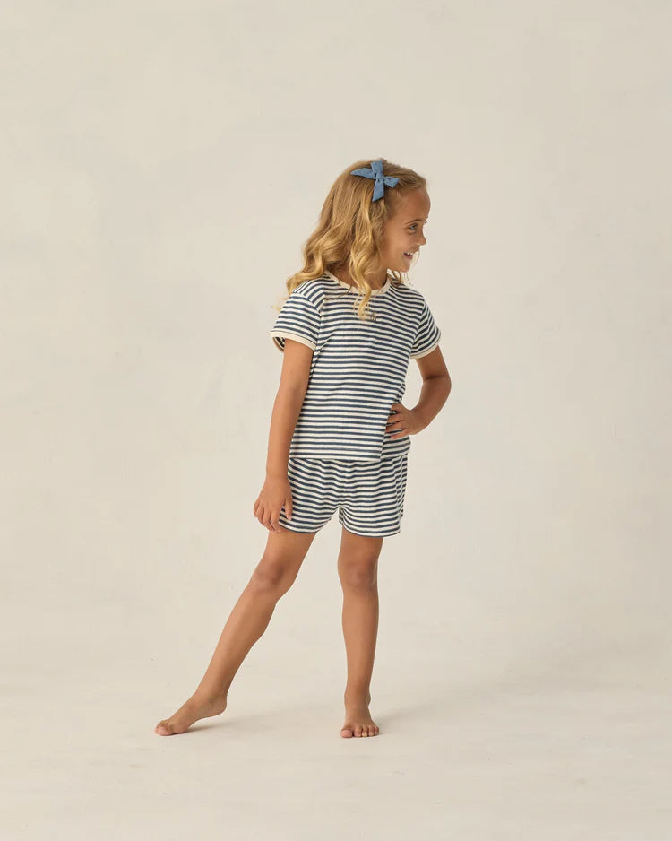 Pointelle Tee & Short Set | Navy Stripe | Rylee & Cru