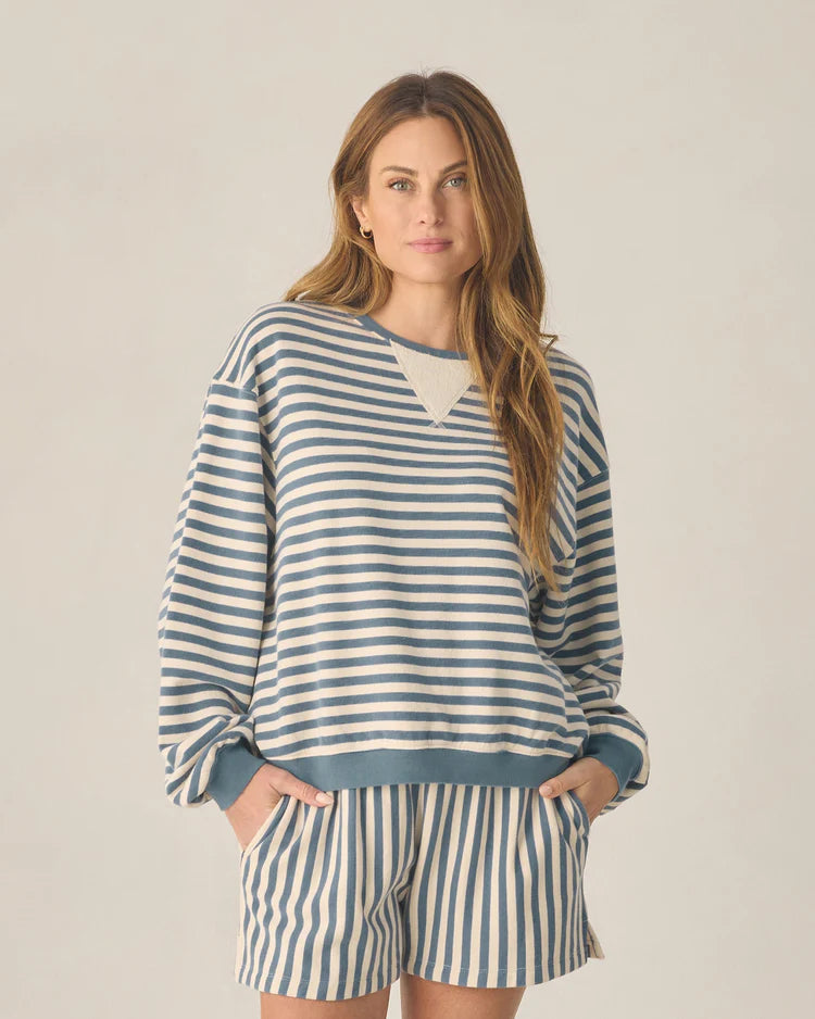 Oversized Crew + Short Set | Marine Stripe | Rylee & Cru