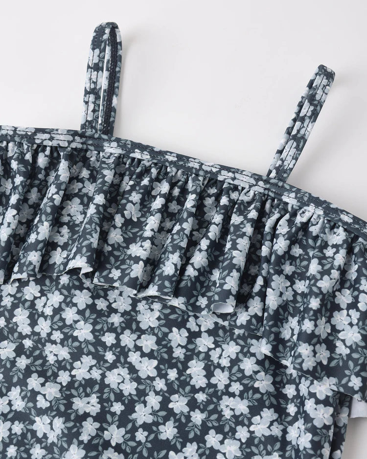 Ruffle One-Piece Swimsuit | Navy Floral | Rylee & Cru