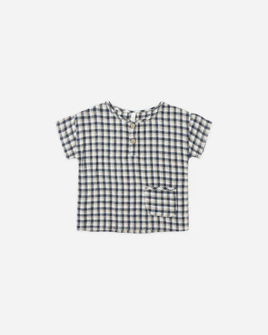 Woven Henley Tee | Navy Check | Rylee & Cru
