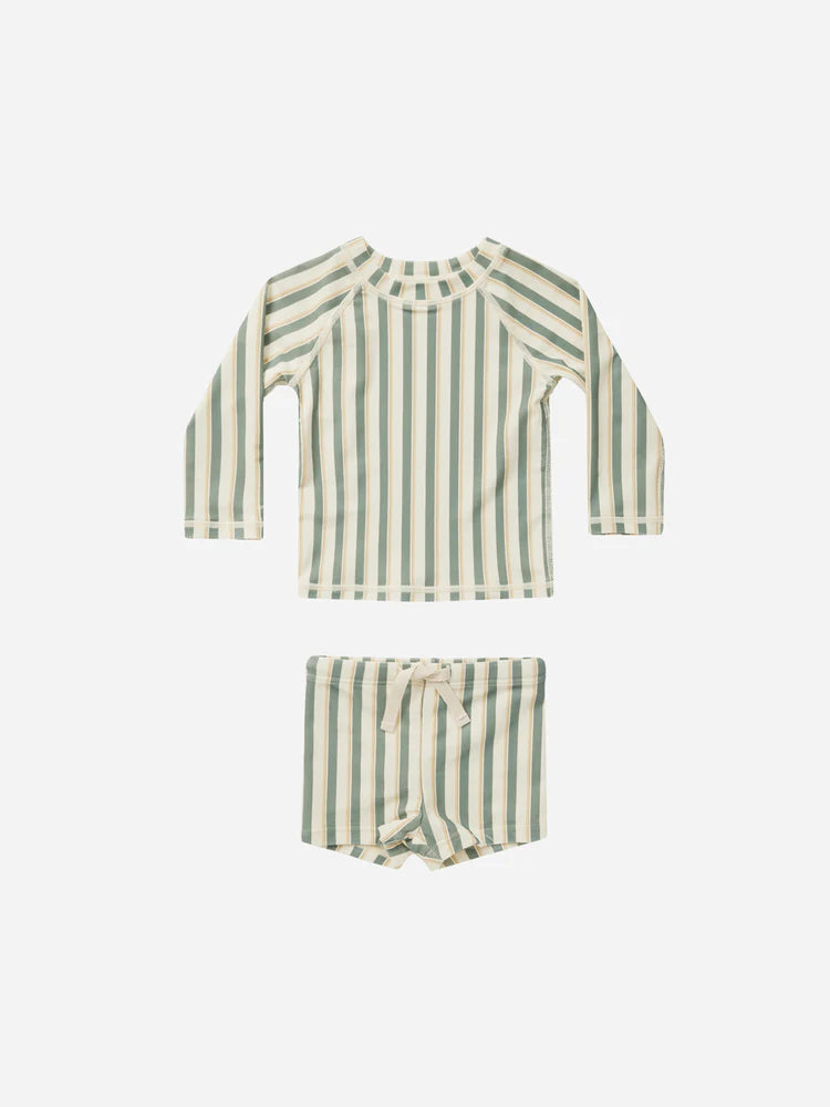 Rash Guard Boy Set | Rylee + Cru | Aqua Stripe