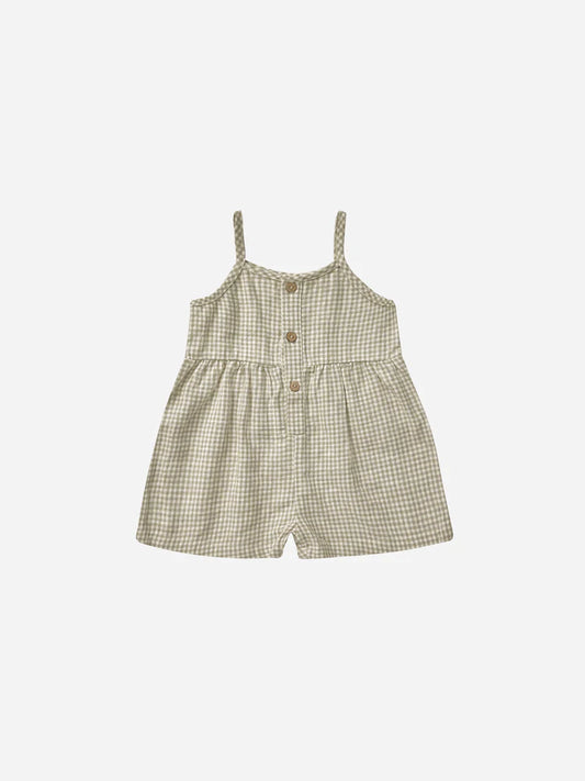 Button Romper | Rylee & Cru | Sage Gingham