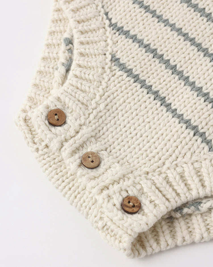 Ashton Knit Romper | Sea Green Stripe | Rylee & Cru