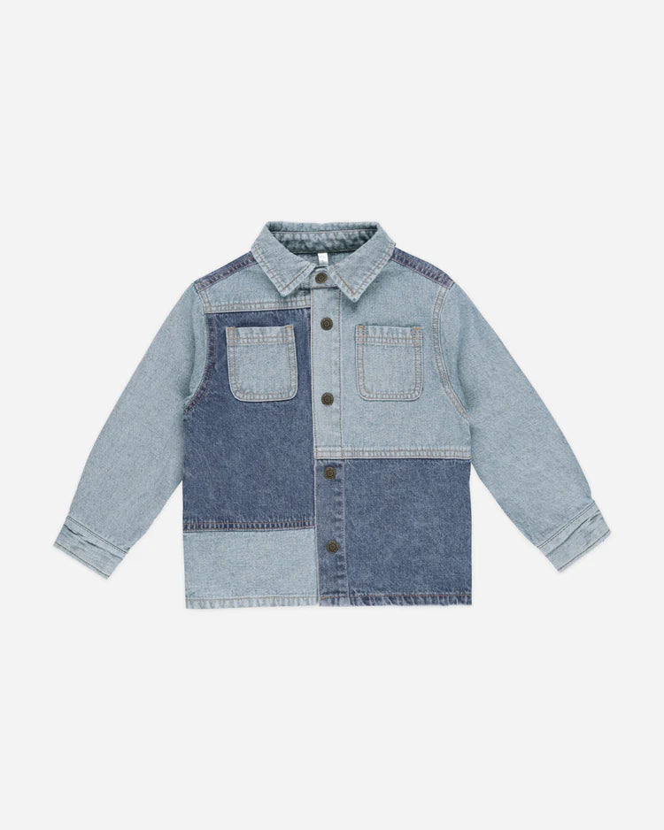 Patchwork Overshirt | Light Washed  Denim | Rylee + Cru