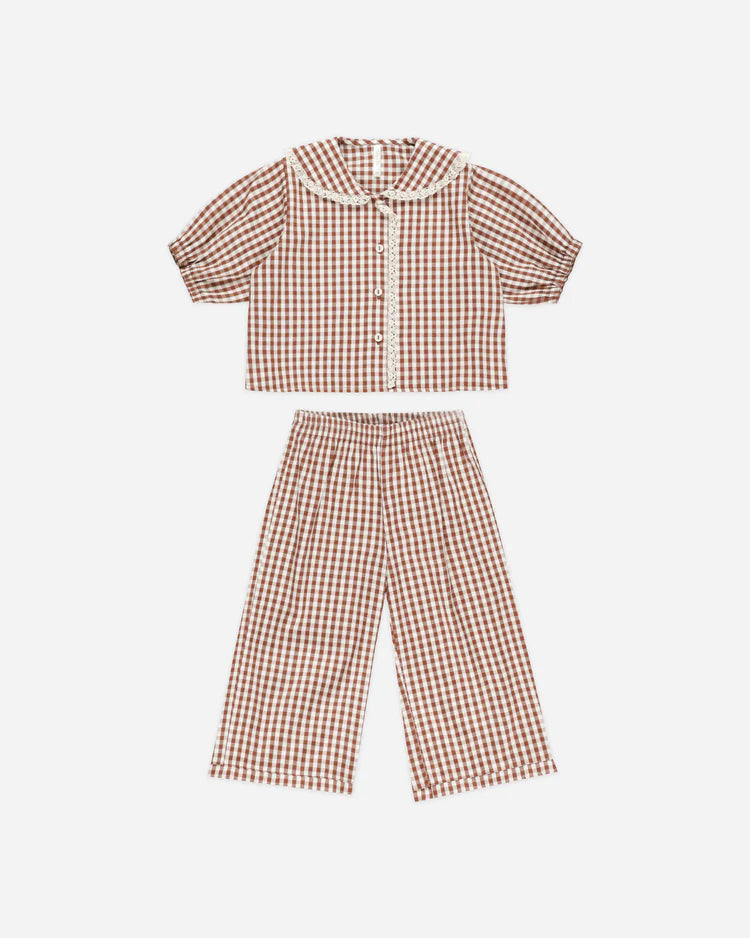 Ruffle Pajamas | Brick Gingham | Rylee & Cru