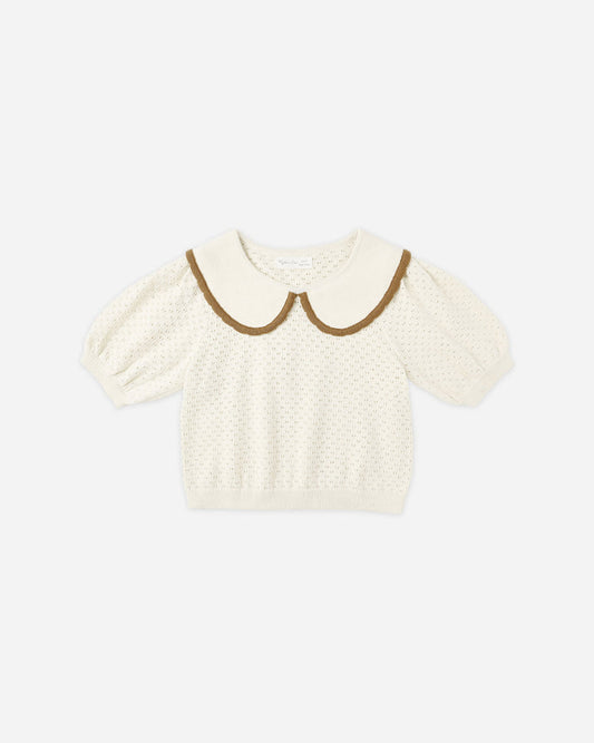 Pointelle Collared Top | Natural | Rylee & Cru