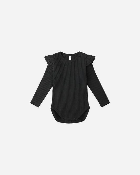 Shoulder Ruffle Bodysuit | Black | Rylee & Cru