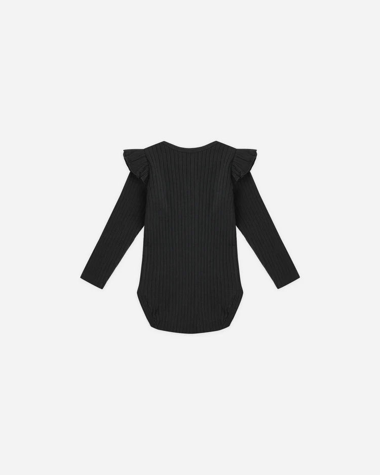 Shoulder Ruffle Bodysuit | Black | Rylee & Cru