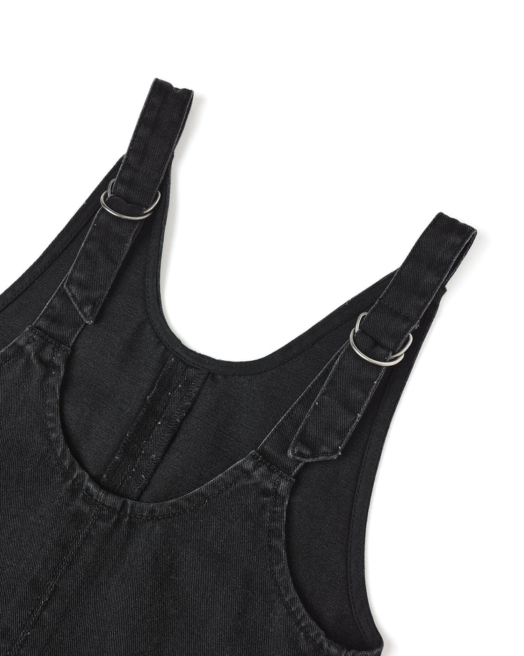 V-Neck Overall Dress | Washed Black | Rylee & Cru