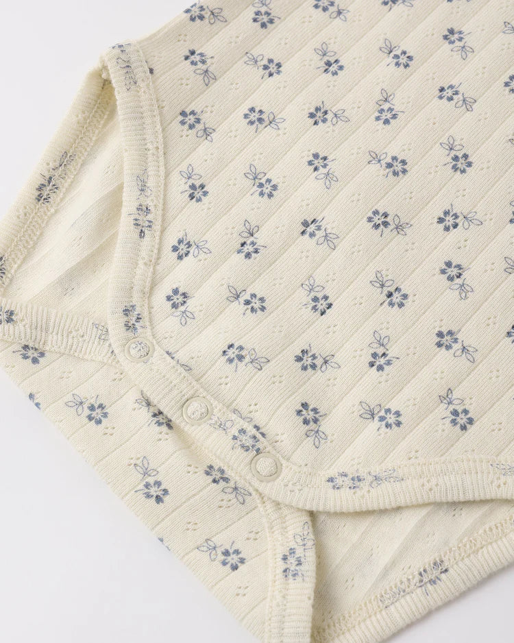 Ruffle Collar Bodysuit | Blue Ditsy | Rylee & Cru