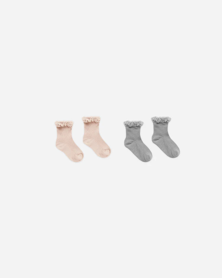 Lace Trim Sock Sets | Shell, Dusty Blue | Rylee + Cru