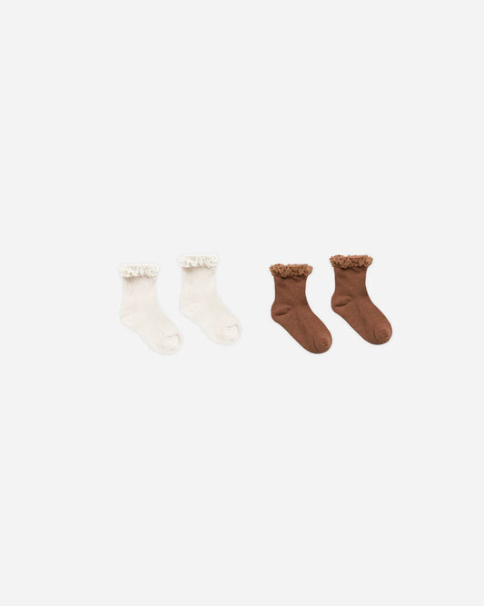 Lace Trim Sock Sets | Saddle, Ivory | Rylee + Cru