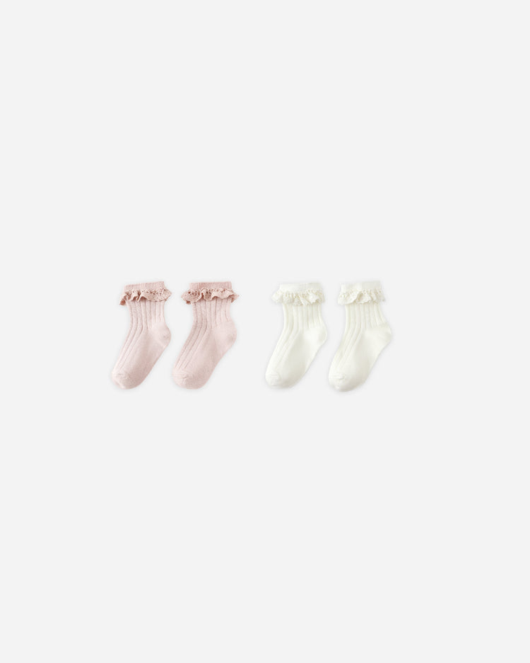Lace Trim Socks, 2-pack | Blush, Ivory | Rylee & Cru