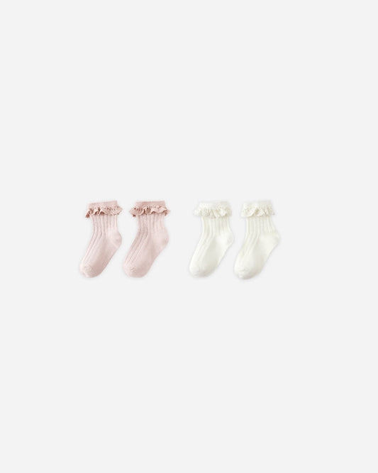 Lace Trim Socks, 2-pack | Blush, Ivory | Rylee & Cru