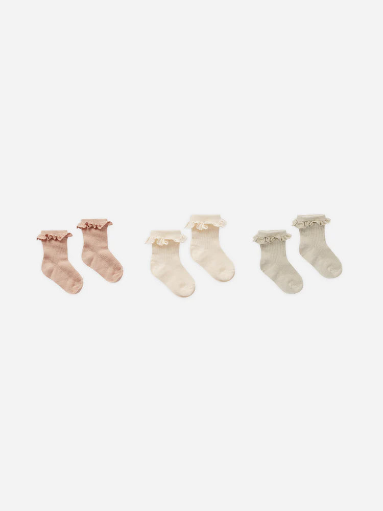 Ruffle Socks, 3-Pack | Rylee + Cru | Dove, Natural, Blush