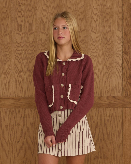 Teen Collared Cardigan | Burgundy | Rylee & Cru