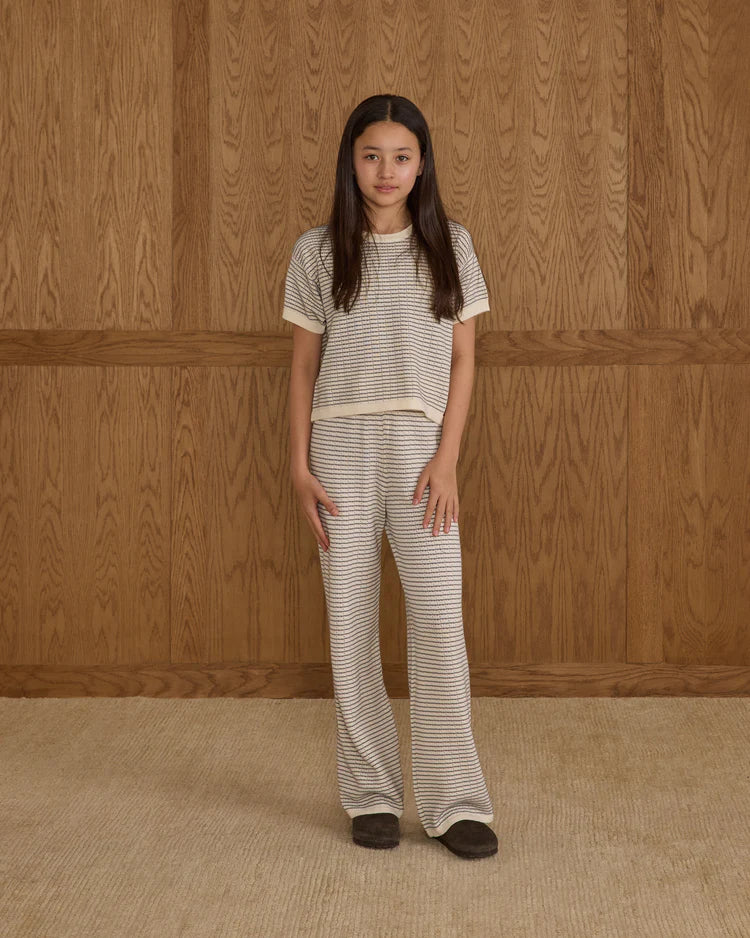 Boxy Crop Knit Tee | Dusty Blue Stripe | Rylee & Cru