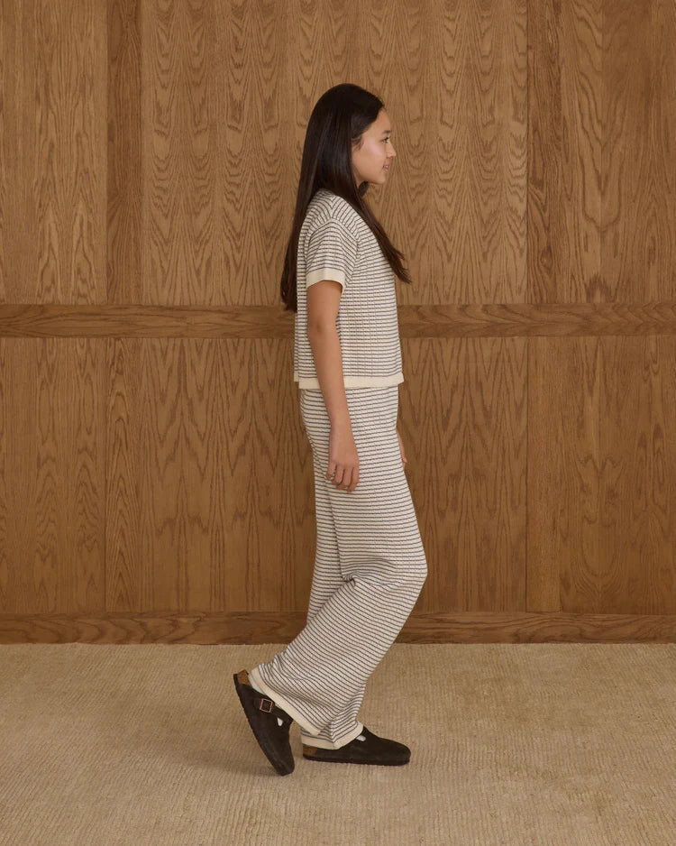 Boxy Crop Knit Tee | Dusty Blue Stripe | Rylee & Cru