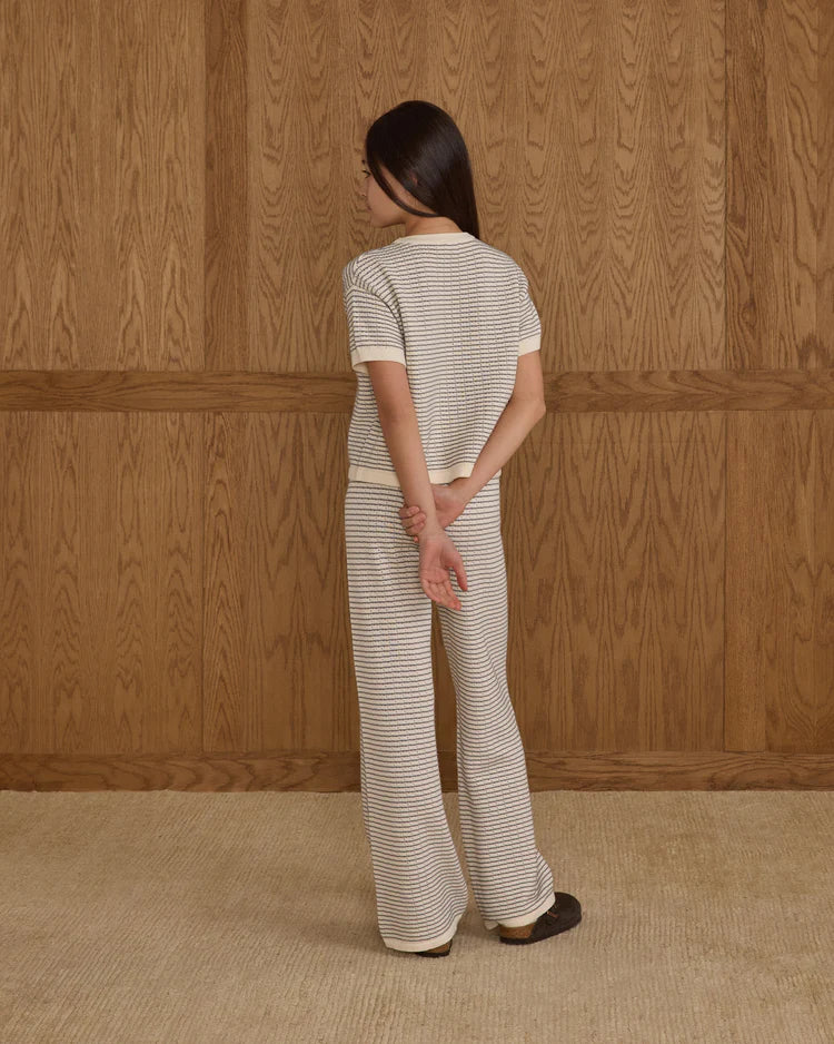 Boxy Crop Knit Tee | Dusty Blue Stripe | Rylee & Cru