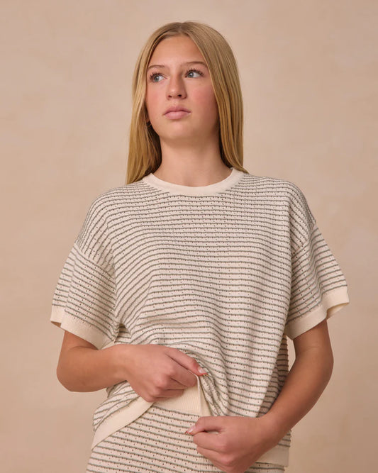 Teen Boxy Crop Knit Tee | Sage Stripe | Rylee & Cru