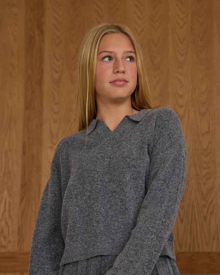 Collared Sweater | Heathered Grey | Rylee & Cru