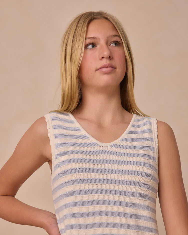 Teen Crochet Tank Mini Dress | Blue Stripe | Rylee & Cru