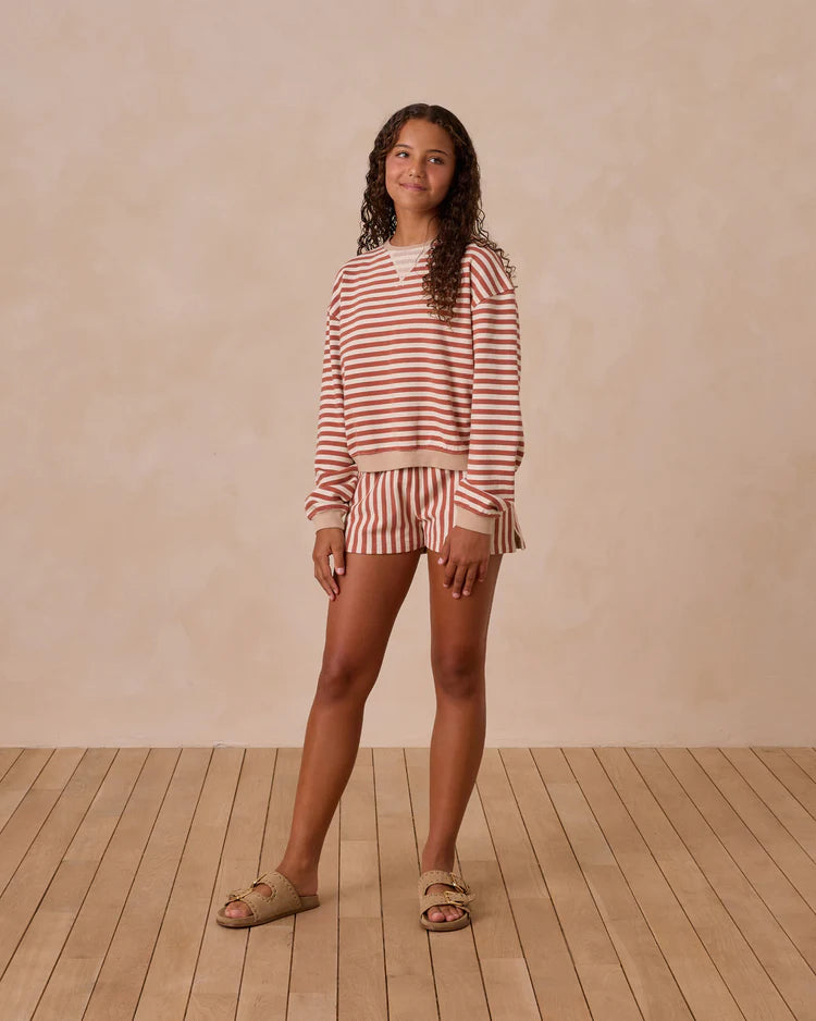 Teen Oversized Crew + Short Set | Poppy  Stripe | Rylee & Cru