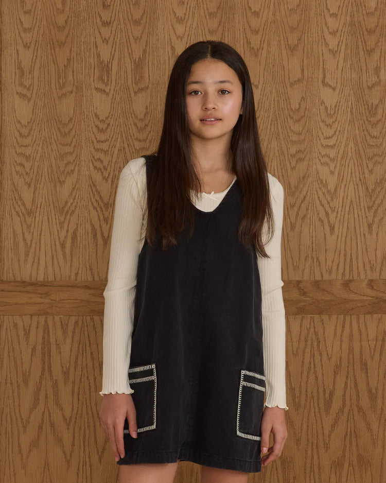 V-neck Overall Dress | Washed Black | Rylee & Cru