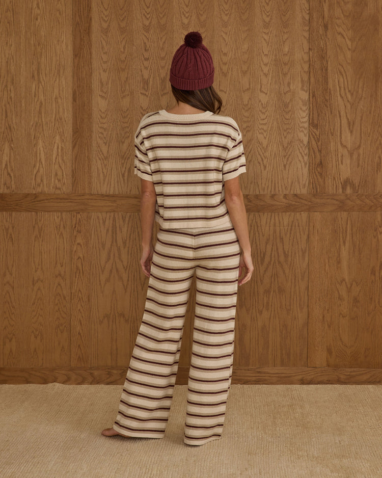 Teen Boxy Crop Knit Tee | Burgundy Stripe | Rylee & Cru