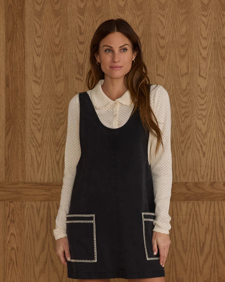 V Neck Overall Dress | Washed Black | Rylee & Cru