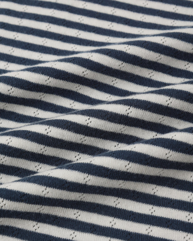 Ladies Pointelle Tee | Navy Stripe | Rylee & Cru