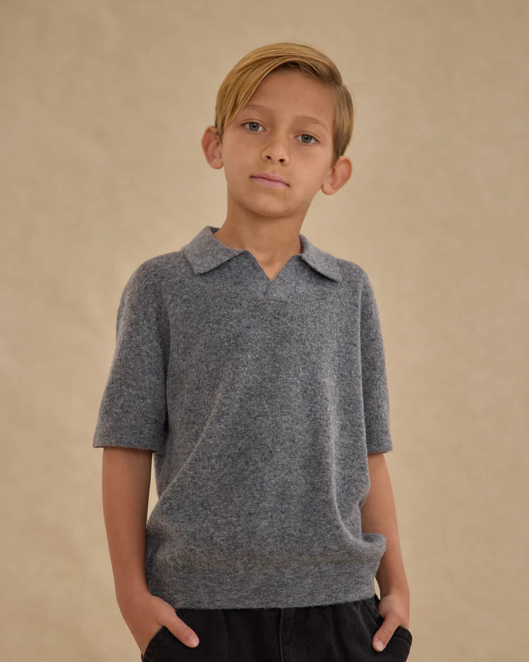 Knit Polo | Heathered Grey | Rylee & Cru