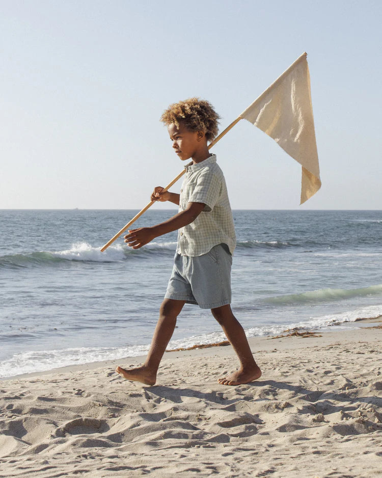 Collared Short Sleeve Shirt | Green Gingham | Rylee & Cru
