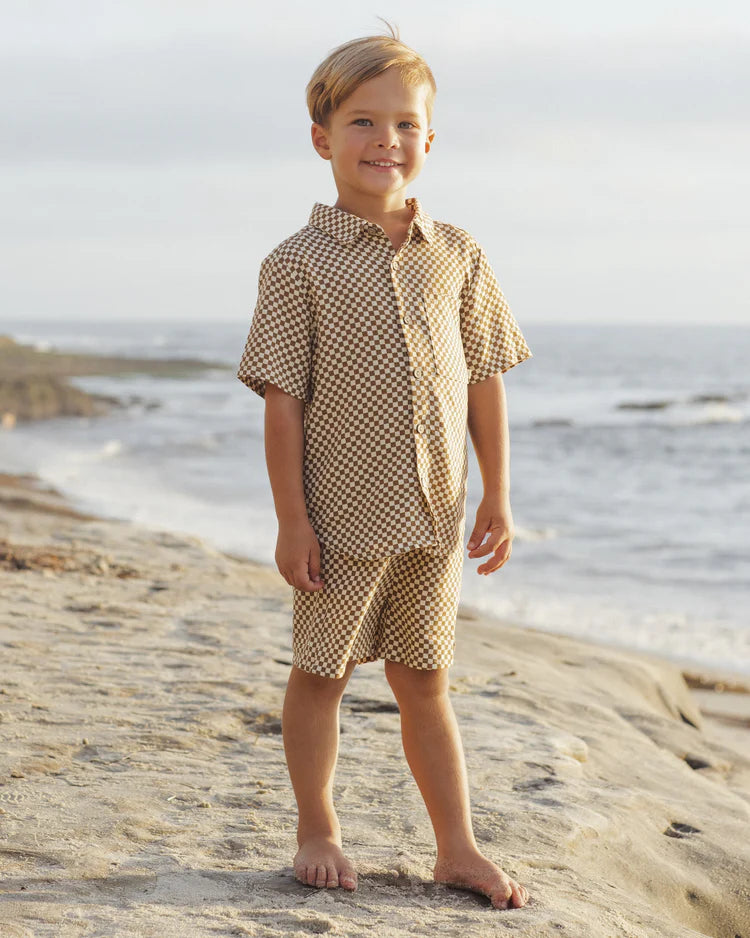 Collared Short Sleeve Shirt | Ocre Check | Rylee & Cru