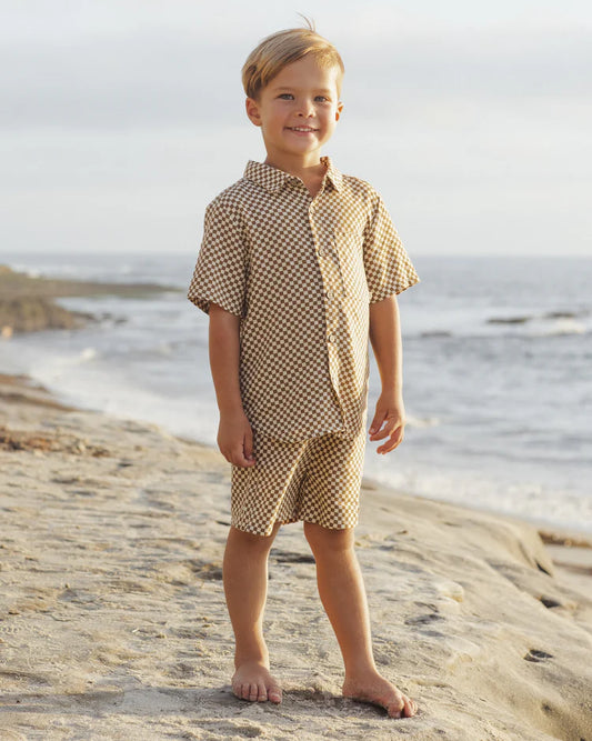 Collared Short Sleeve Shirt | Ocre Check | Rylee & Cru