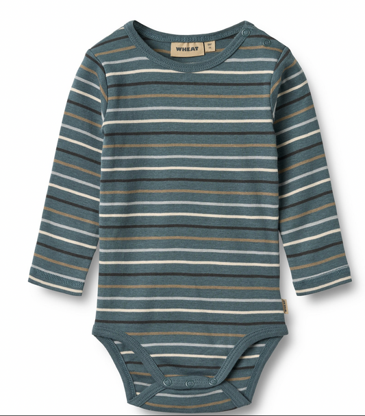 Long Sleeve Bodysuit Freddie | Blue Multi Stripe | Wheat Clothing