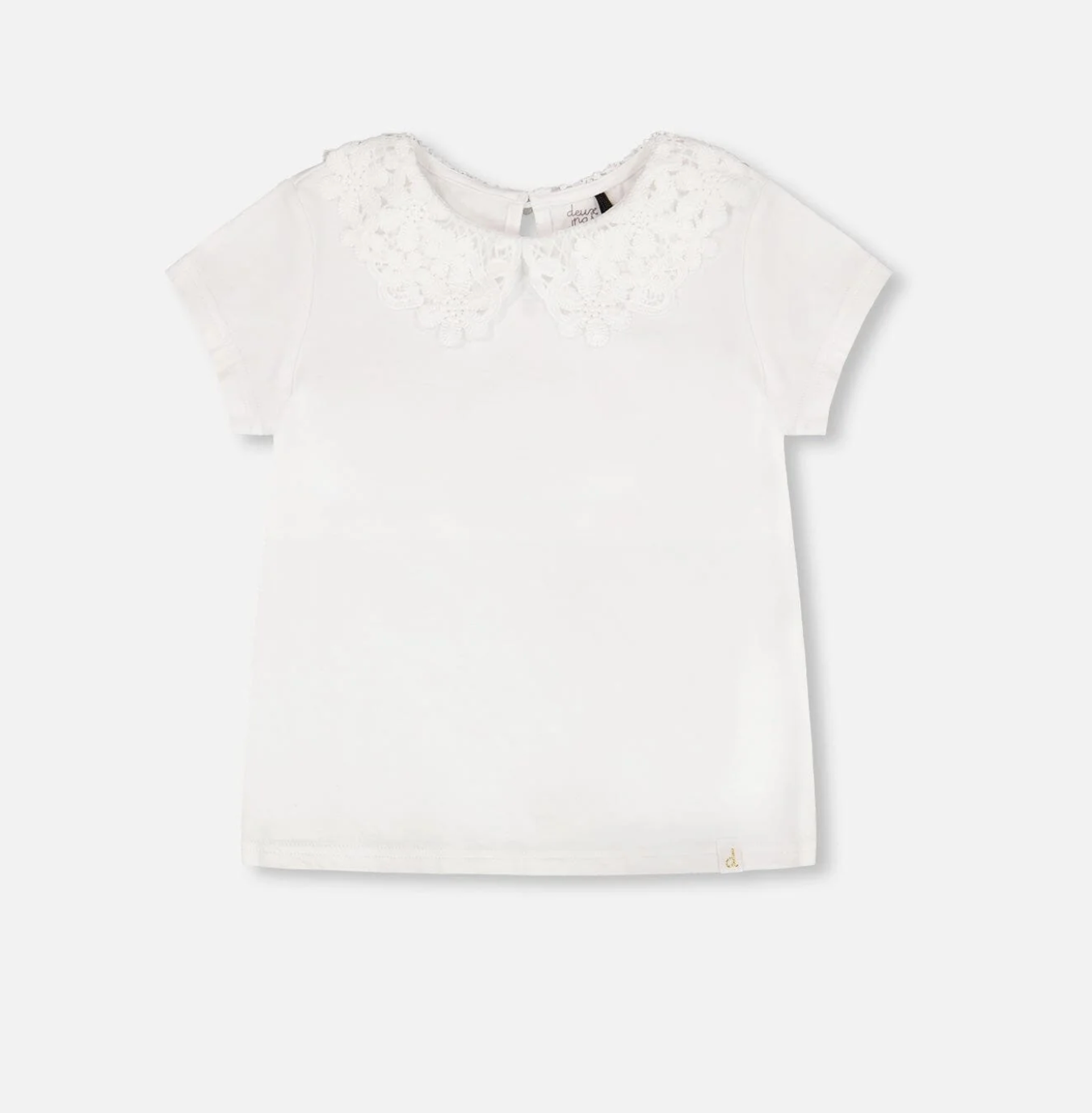 T-Shirt with Crochet Peter Pan Collar | White | Duex par Deux