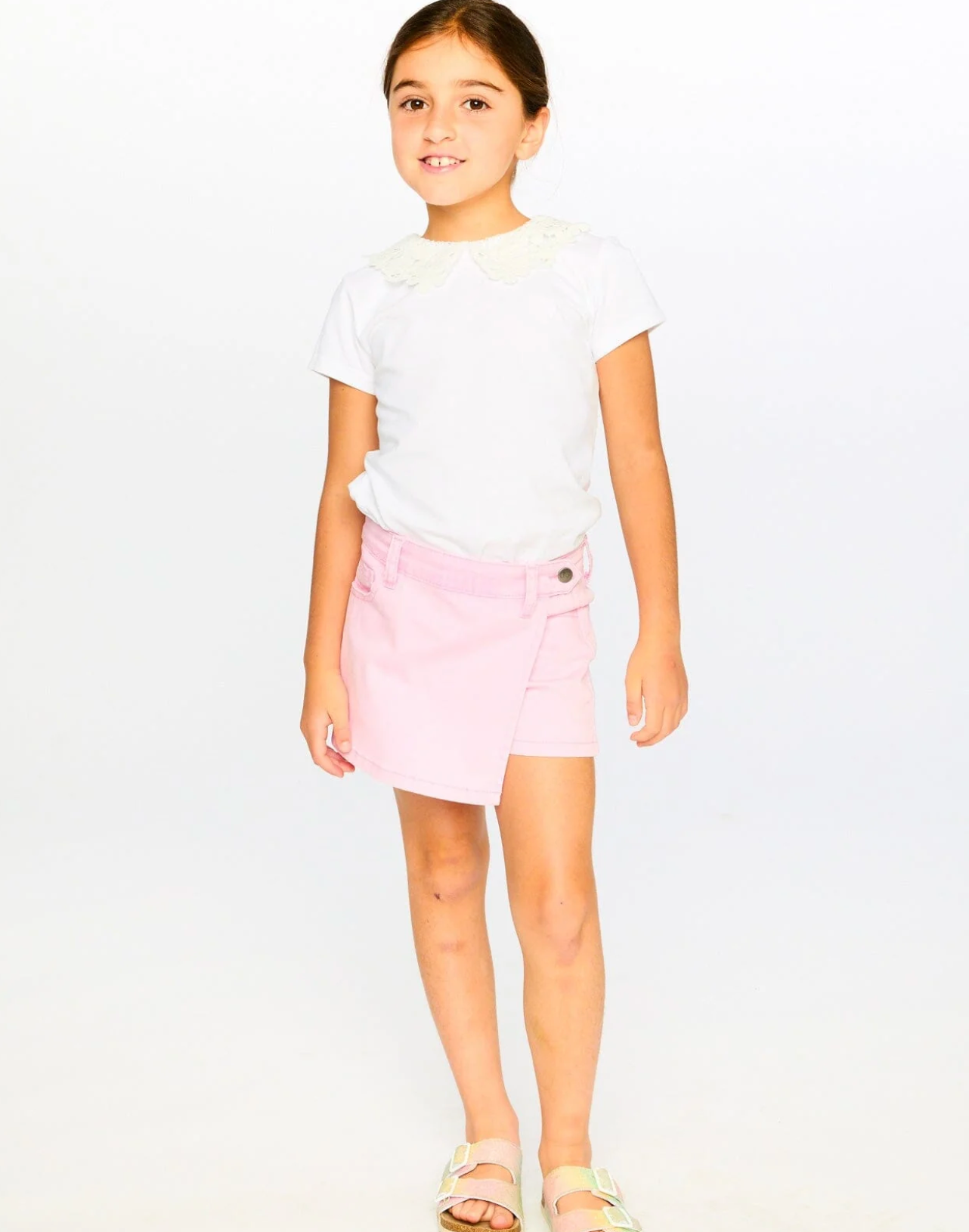 T-Shirt with Crochet Peter Pan Collar | White | Duex par Deux