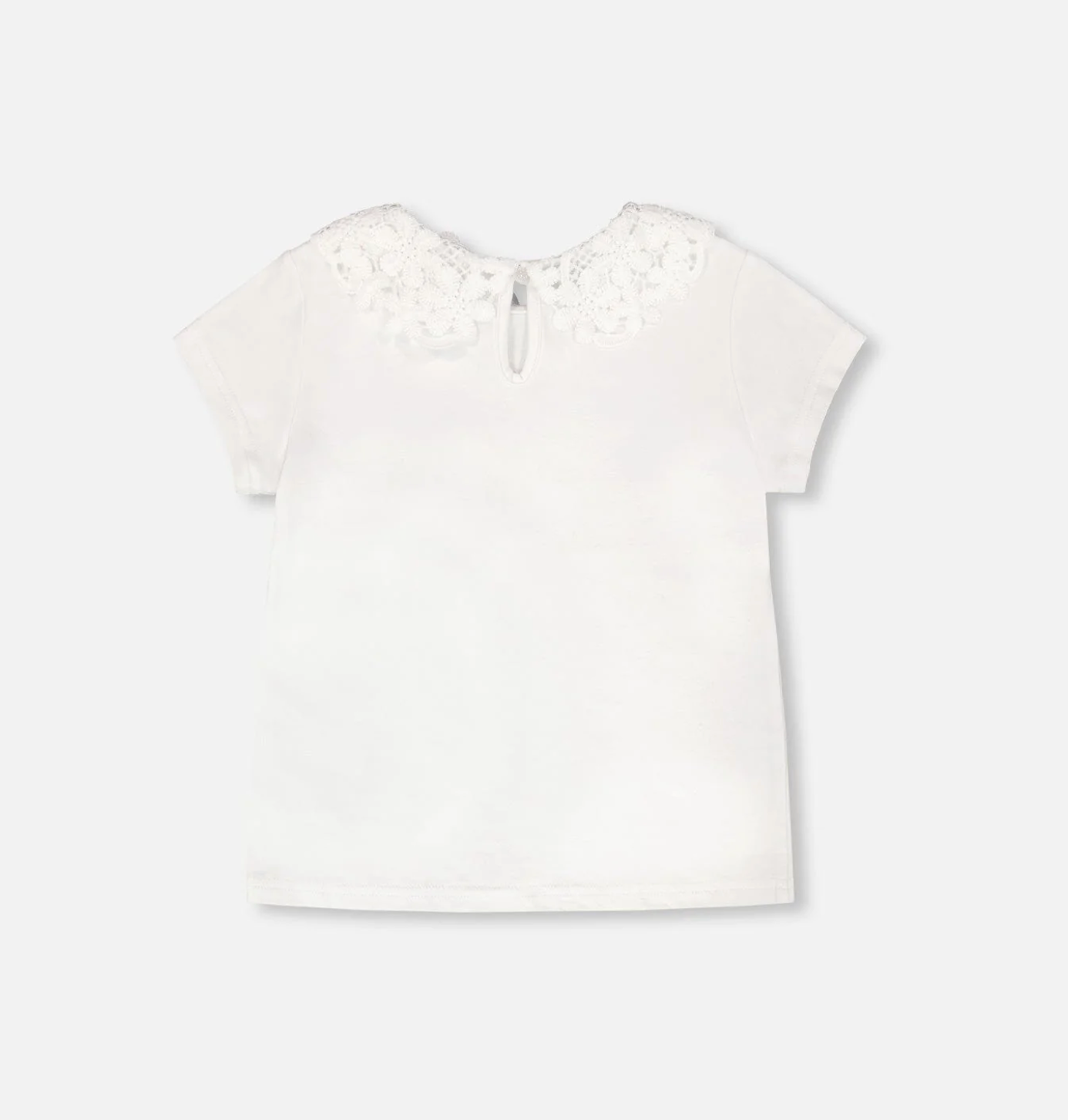 T-Shirt with Crochet Peter Pan Collar | White | Duex par Deux