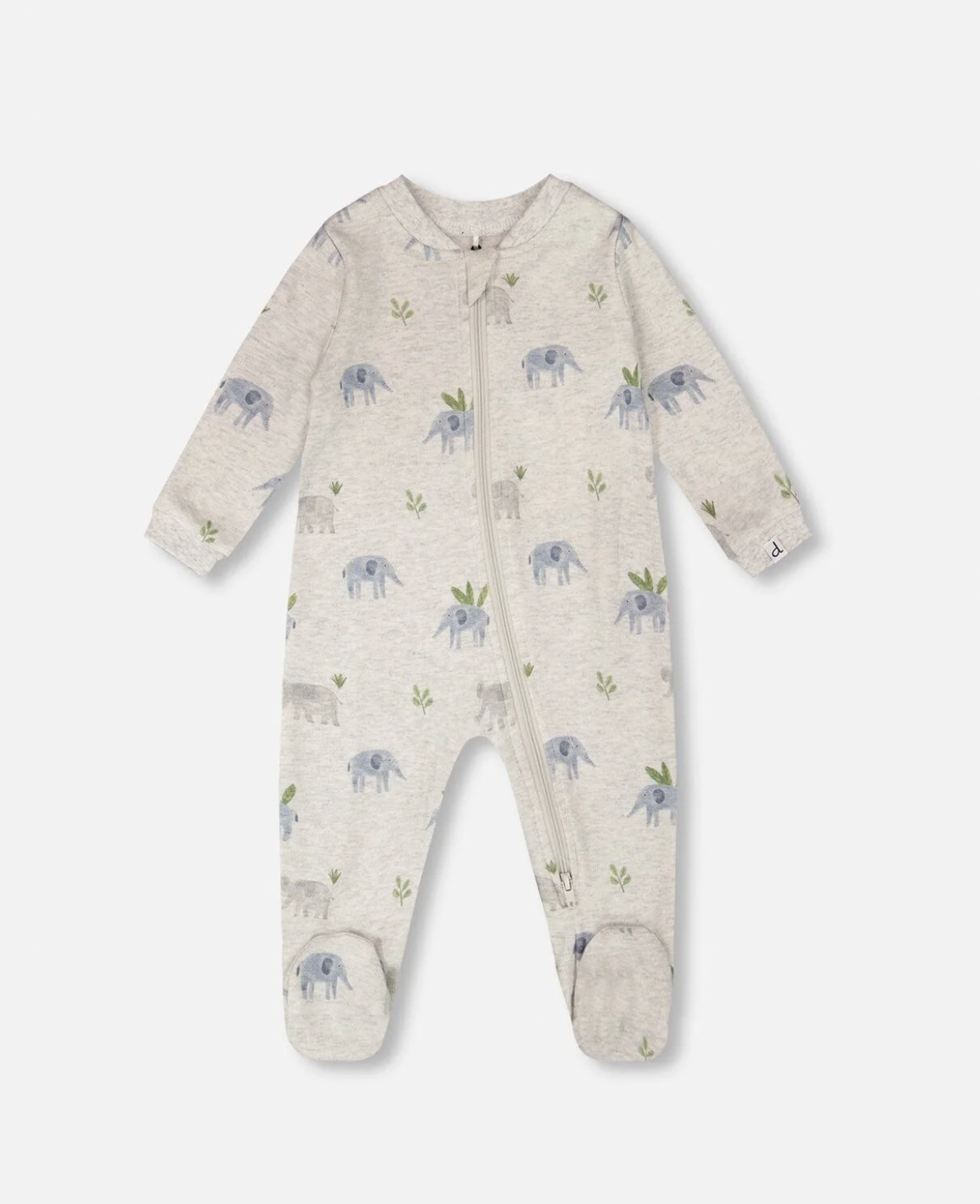 Organic One Piece PJ | Elephant Print on Grey | Deux Par Deux