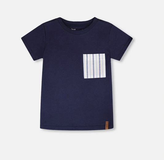 T-Shirt with Chest Pocket | Dark Blue | Duex par Deux