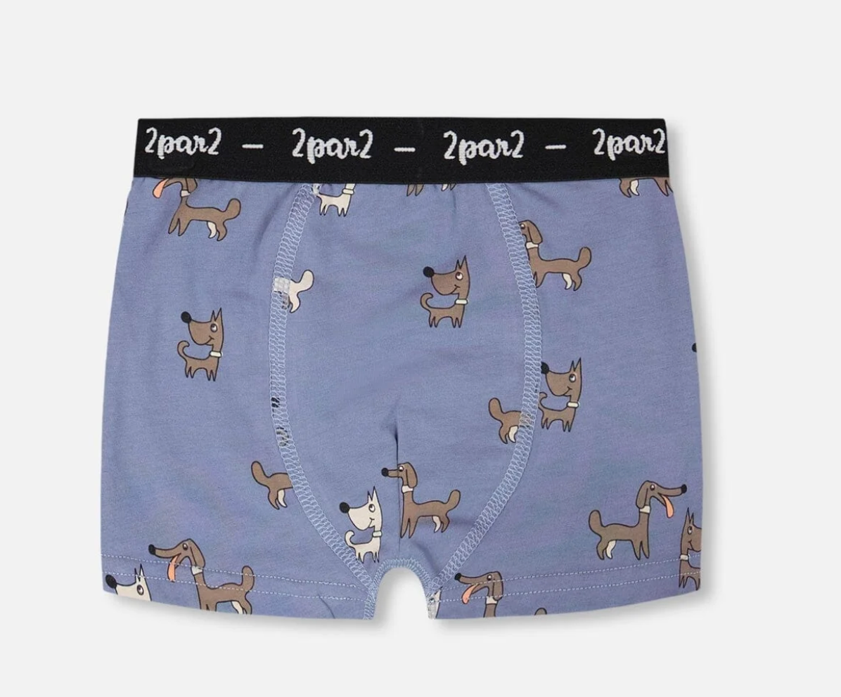 Organic Cotton Boxer | Blue Dog Print | Deux Par Deux