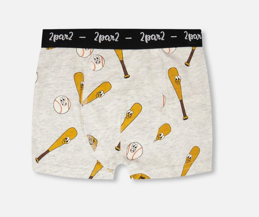 Organic Cotton Boxer | Grey Baseball Print | Deux Par Deux